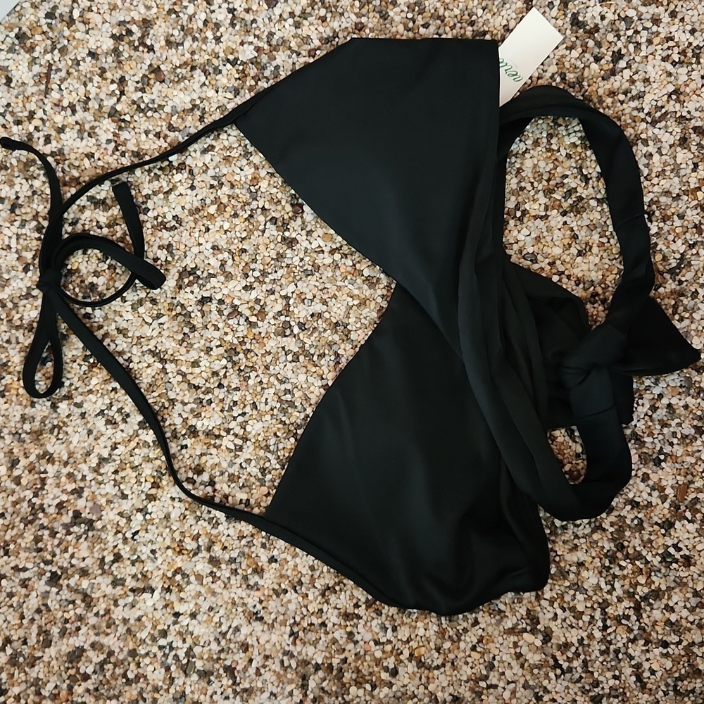 Aerie scoop wrap black swimsuit top, size medium